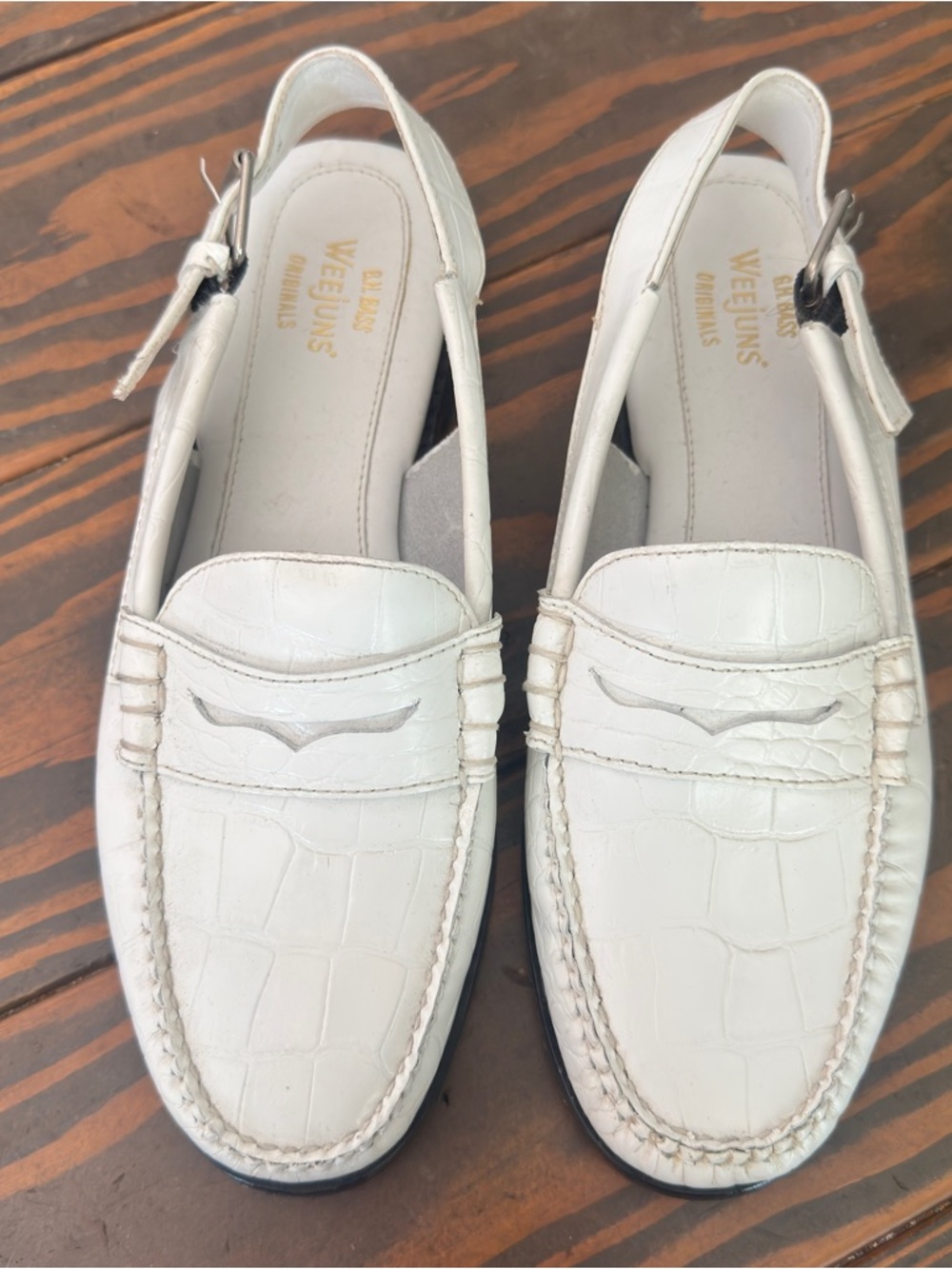 GH Bass Whitney Slingback Loafers White Croc Embossed Size 9 - Picture 3 of 5